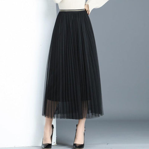 Fusta midi plisata din tulle Negru , 1806 - LushaShop