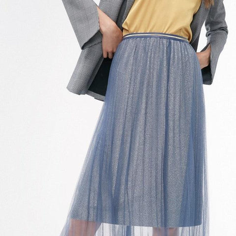 Fusta midi plisata din tulle cu sclipici 1820 Gri-albastru - Lusha.ro