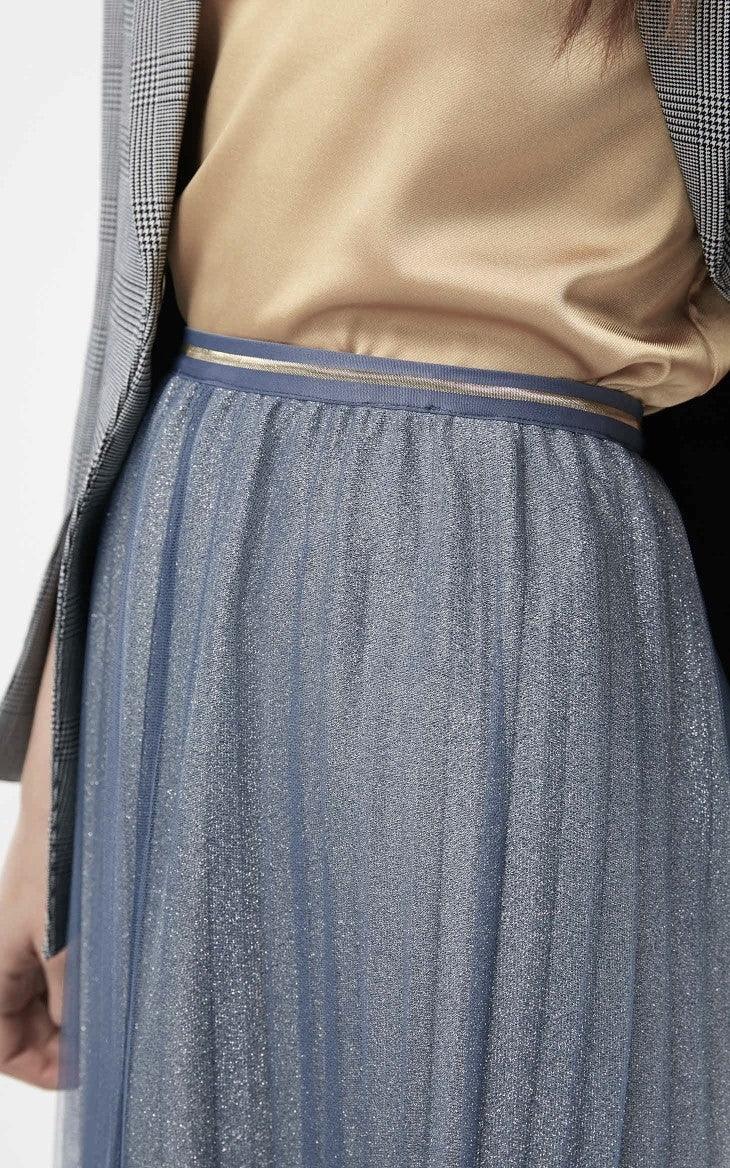 Fusta midi plisata din tulle cu sclipici 1820 Gri-albastru - Lusha.ro