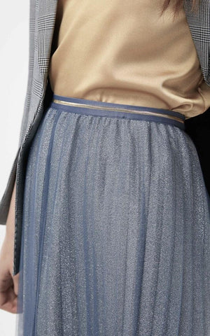 Fusta midi plisata din tulle cu sclipici 1820 Gri-albastru - Lusha.ro