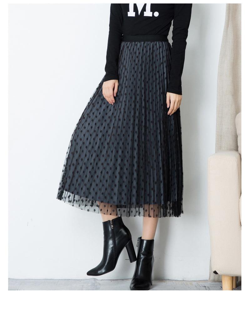 Fusta midi din tull cu buline dama 7613 Albastru - Lusha.ro