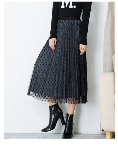 Fusta midi din tull cu buline dama 7613 Albastru - Lusha.ro
