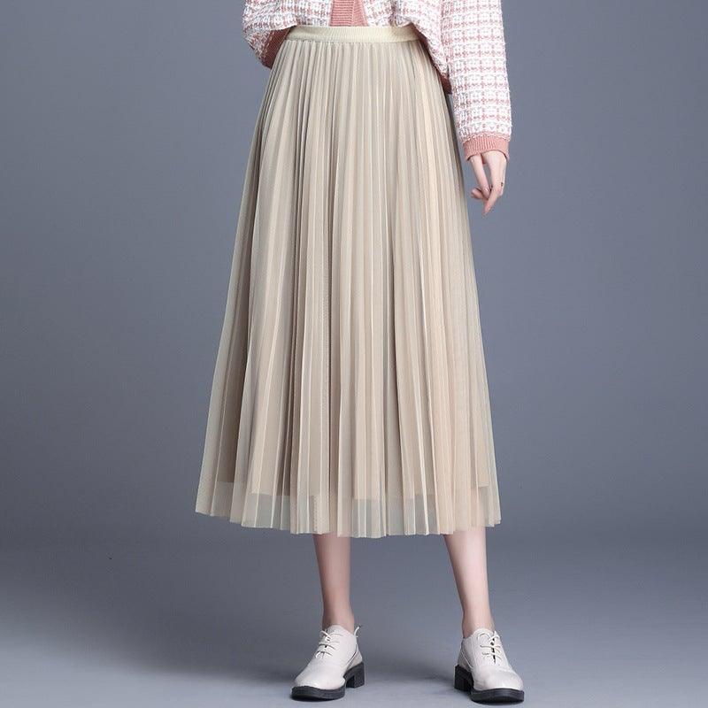 Fusta midi plisata din tulle bej , 8211 - LushaShop