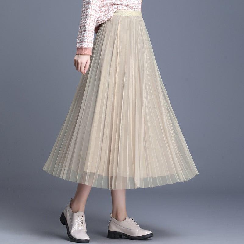 Fusta midi plisata din tulle bej , 8211 - LushaShop