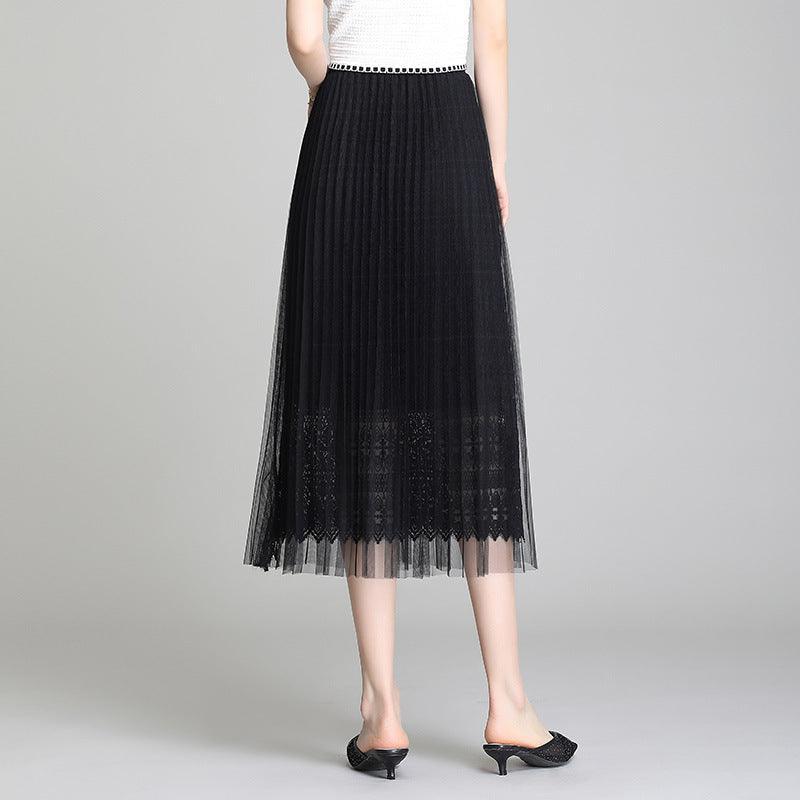 Fusta plisata midi din tulle cu dantela 9102 Negru - Lusha.ro