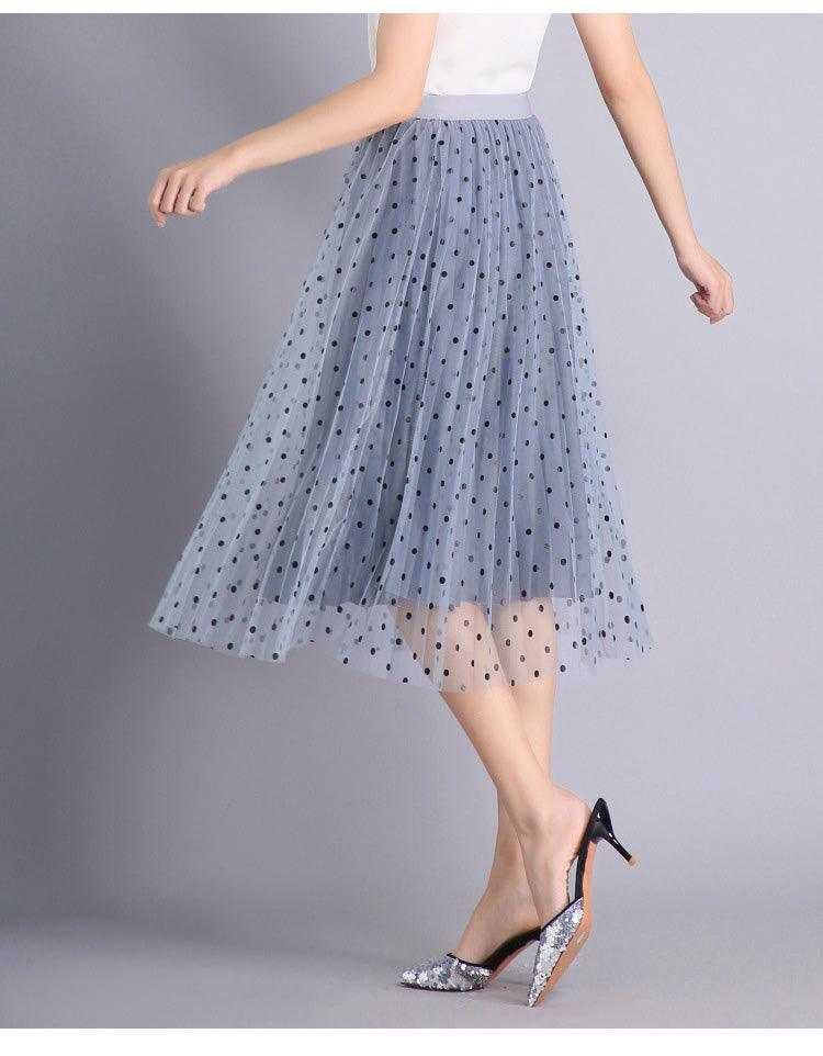 Fusta Midi Plisata din Tulle 922 Gri - Lusha.ro