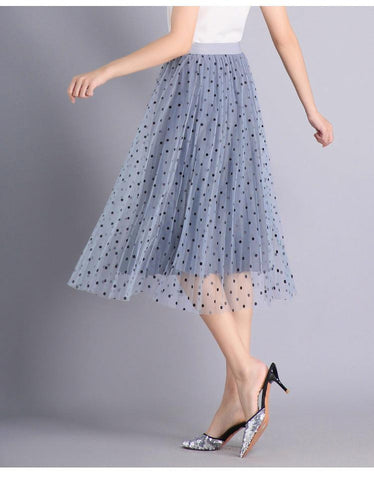 Fusta Midi Plisata din Tulle 922 Gri - Lusha.ro