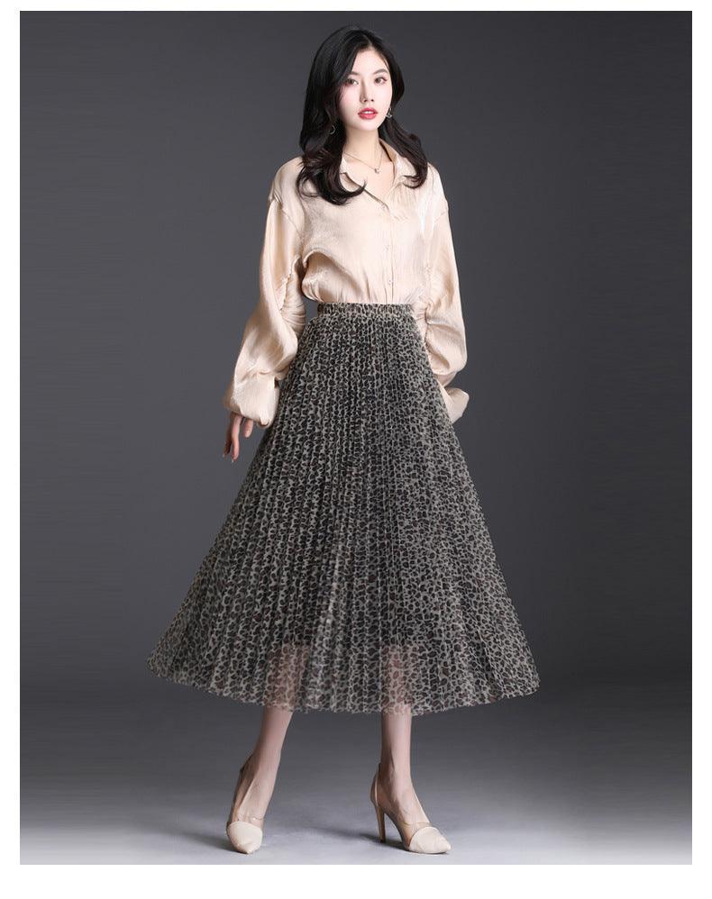 Fusta Midi Plisata cu animal print 923 Bej - Lusha.ro