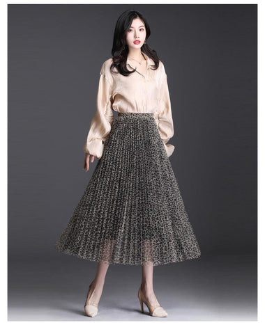 Fusta Midi Plisata cu animal print 923 Bej - Lusha.ro