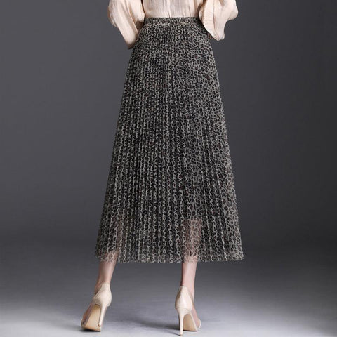 Fusta Midi Plisata cu animal print 923 Bej - Lusha.ro